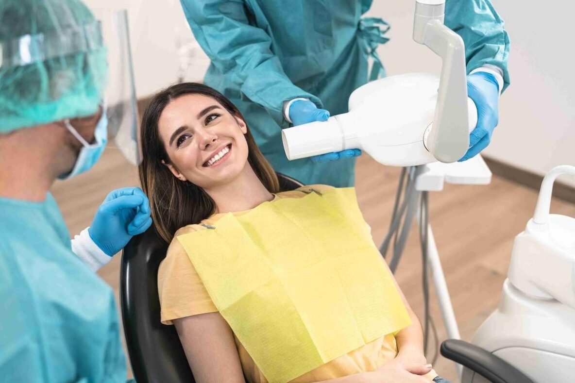Patient receiving a gum health evaluation during a periodontal dental visit